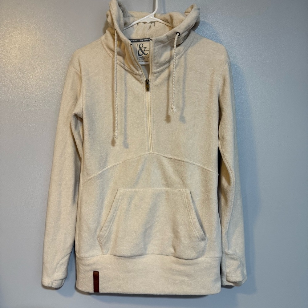 Ampersand Ave Cream Fleece Half Zip Hoodie Sz XS